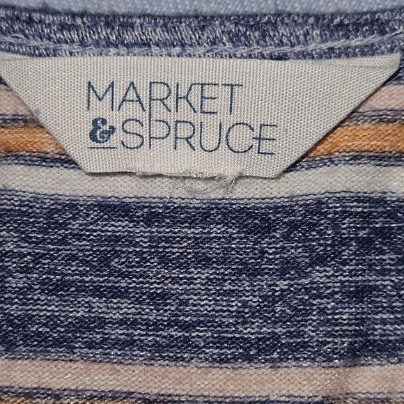 Market & Spruce Stitch Fix blue white & peach striped dress sleeveless - Picture 4 of 7